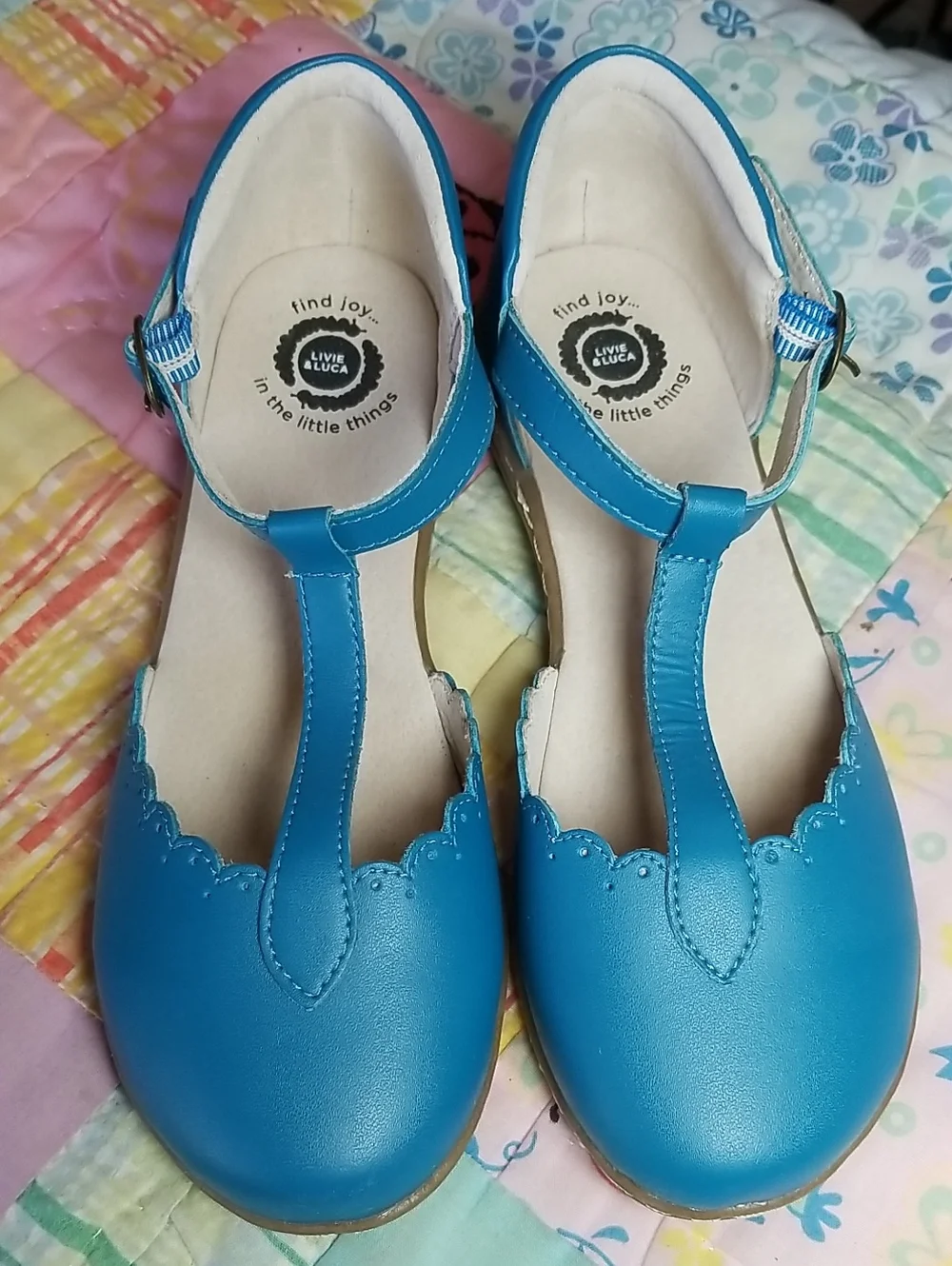 Livie & Luca Teal T-Strap Scalloped Dress Shoes HTF Size 2 Youth Big Kid